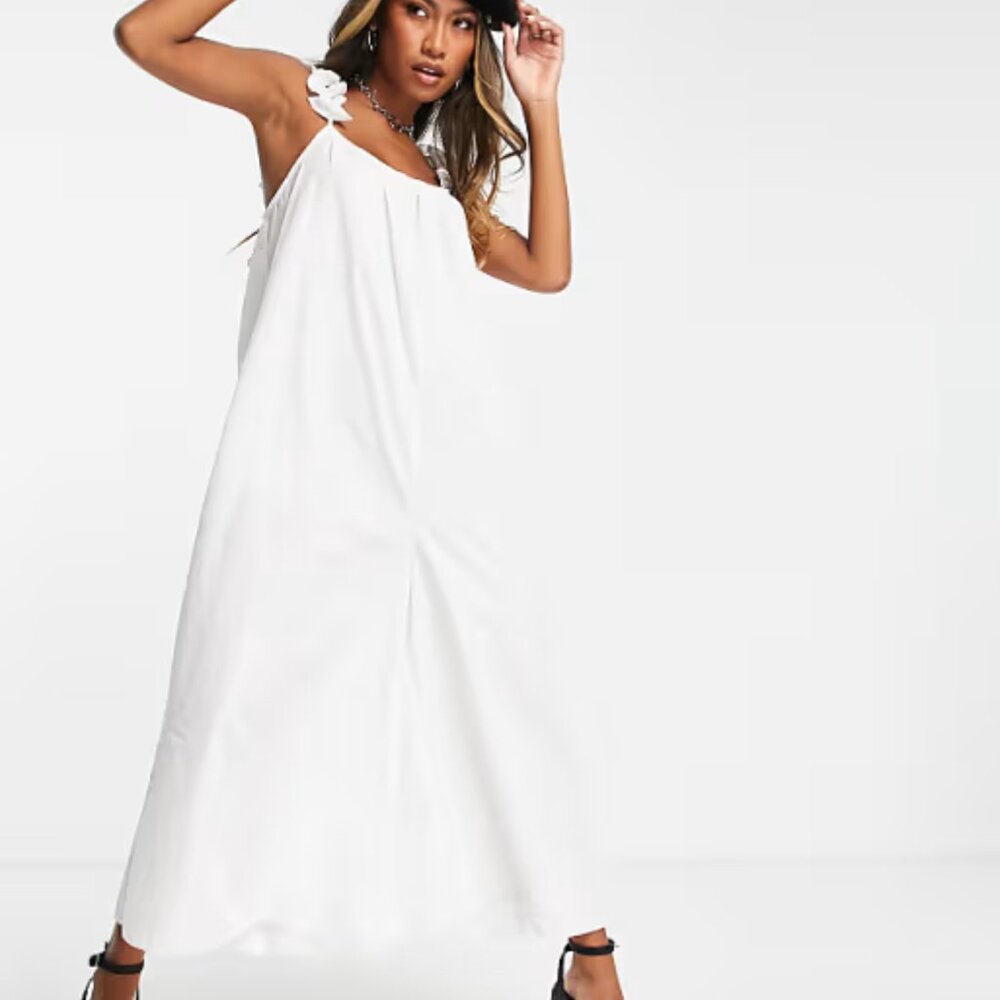 Topshop Women's White Scoop Neck Sleeveless Frill Sleeve Palazzo Jumpsuit Size 8